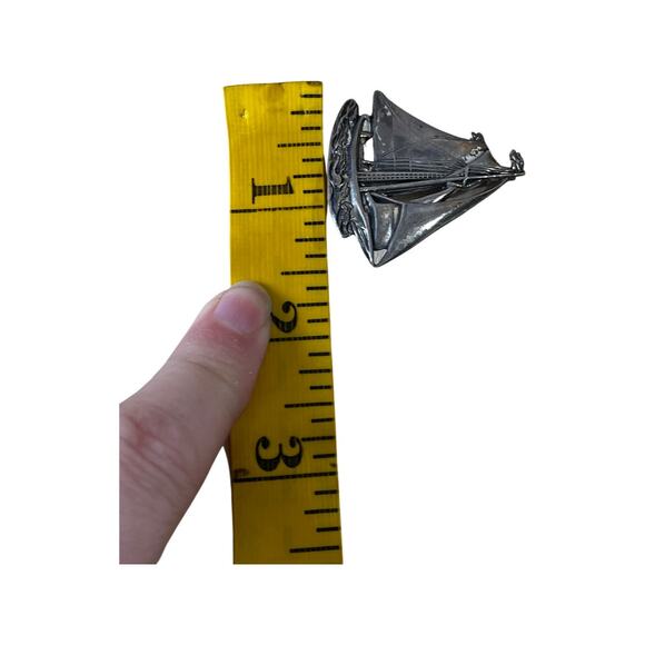 Vintage Sterling Silver Schooner Sailboat Brooch, Nautical Vintage Brooch - Picture 5 of 7